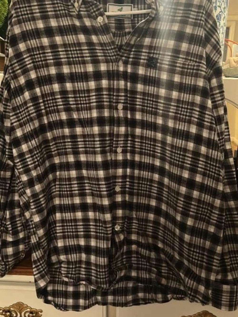 Properly Tied Black and White Plaid Button-Up Shirt flannel